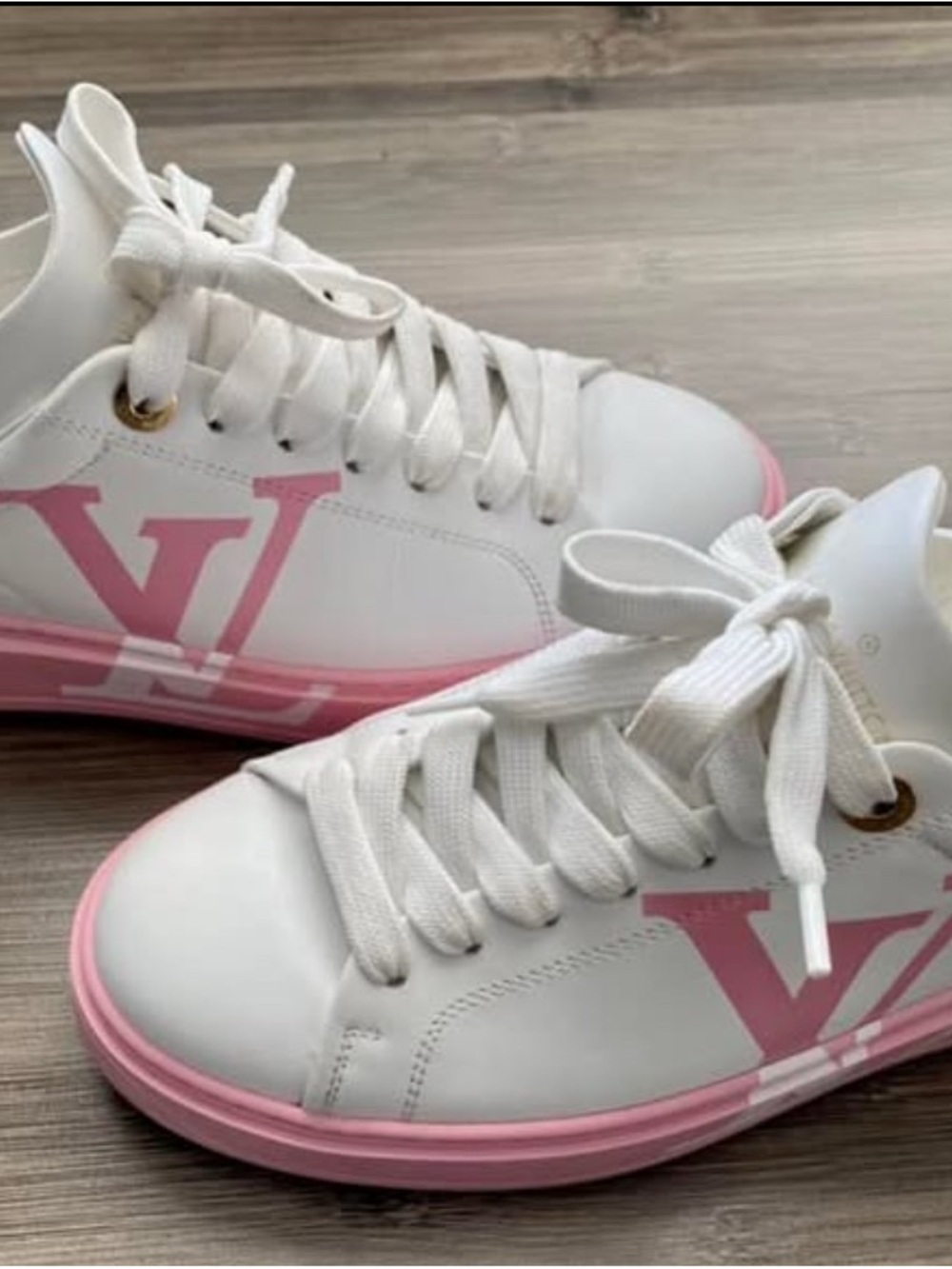 Louis Vuitton White and Pink Low-Top Sneakers